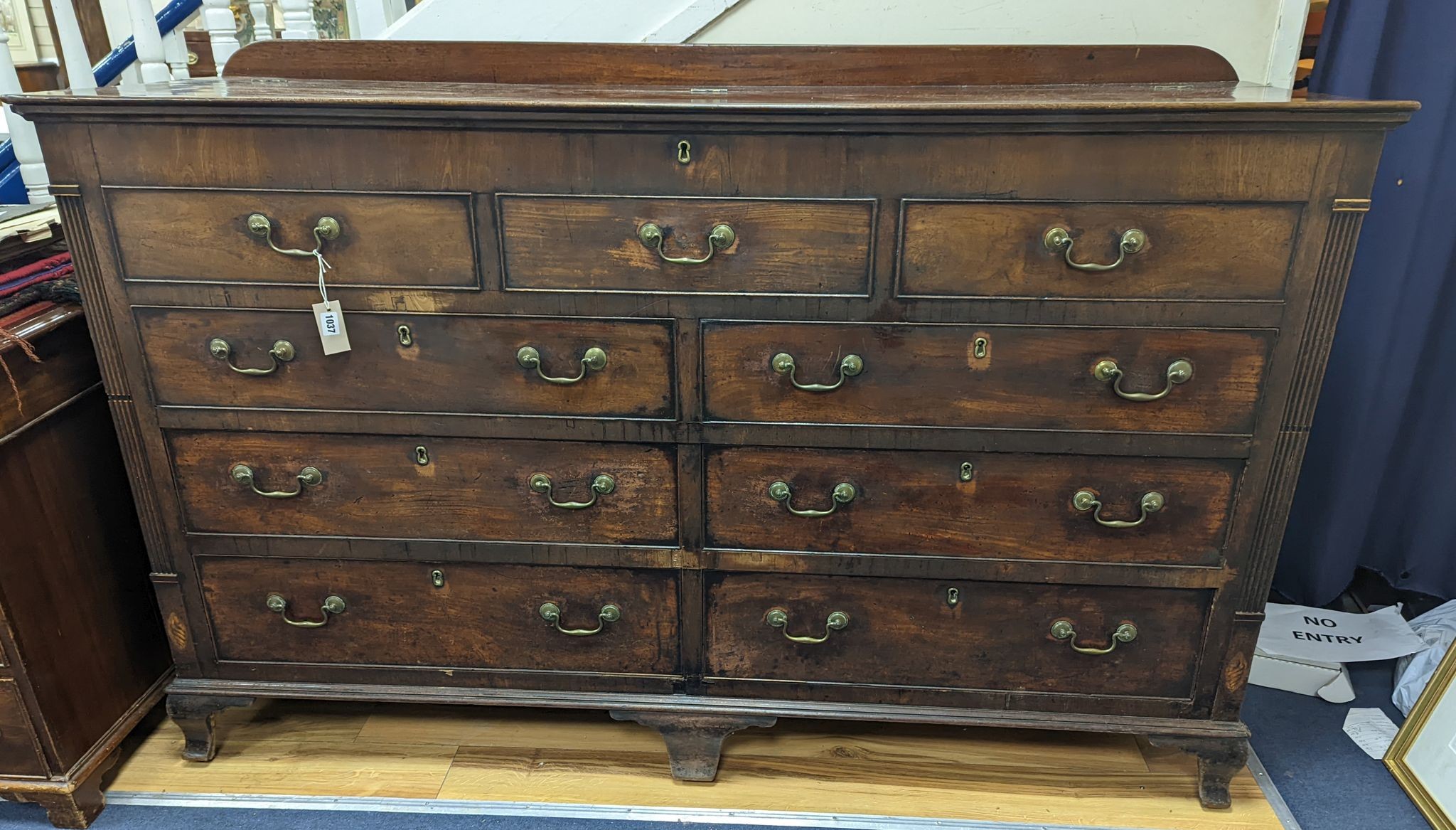 A George III mahogany mule chest, width 175cm, depth 55cm, height 114cm
